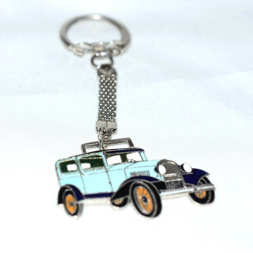 Nostalgic Vintage 1928 Blue/Black Plymouth Silver Tone Purse Charm Keychain